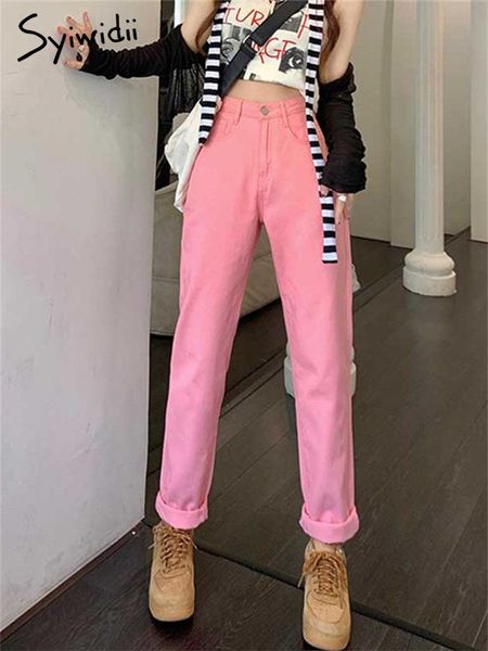 

jeans syiwidii harem jeans women 2022 new high waisted straight full length pants casual streetwear korean fashion harajuku pink jeans, Blue