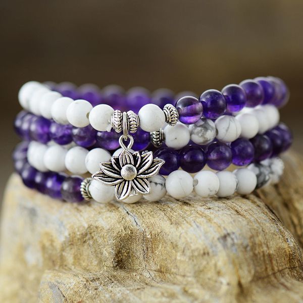 

chokers meditation malas 108 beads spiritual 6mm natural stones lotus charm energy necklaces stretched yoga stackable bracelet 230503, Golden;silver