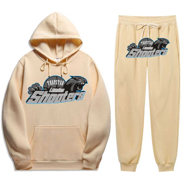 

trapstar black tiger head fashion edition velvet hooded sweater close-up zipper pants casual pants set, Black;white