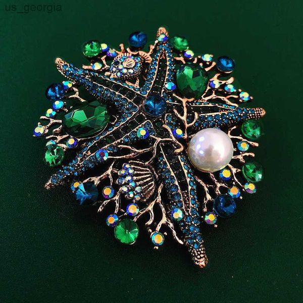 

pins brooches big vintage luxury mermaid turtle starfish animal brooches gold color alloy pearl crystal brooch lady party pins gifts, Gray