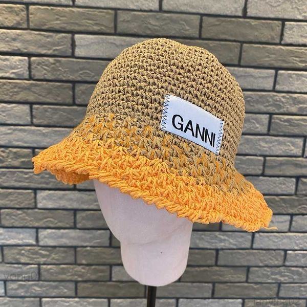

wide brim hats bucket ganni papygrass handwoven foldable breathable gradient color spring summer fishermans hat for women hollowed sunscreen, Blue;gray