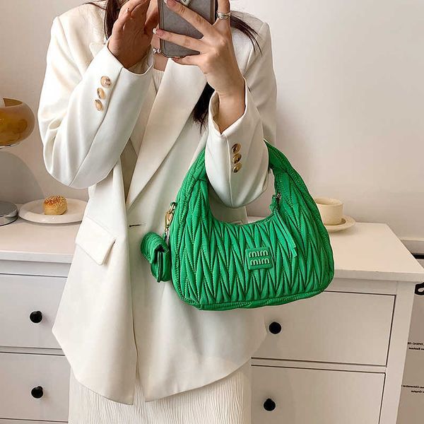 

nxy fashion woman's satchel bag pleated designer women bags trend embroidered thread crescent for luxury handbags 230424