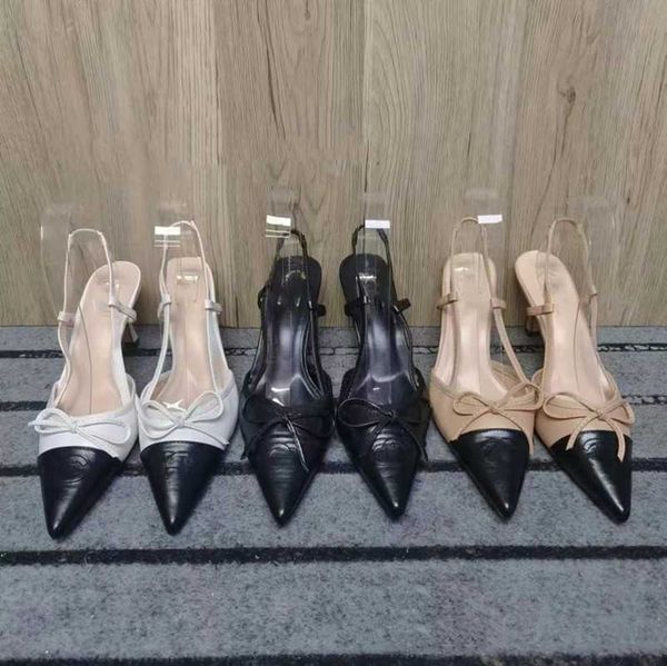 

high heels shoes bicolor beige black pumps bow bowknot chain c sandal genuine leather two-tone slingbacks beads chanl interlocking mary jane