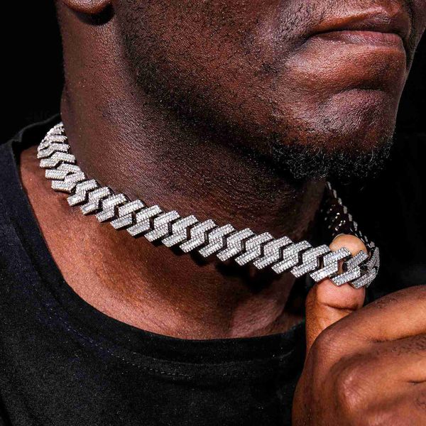 

men hip hop jewelry cuban chain necklace gold plated iced out diamond moissanite miami cuban link chain necklace, Silver