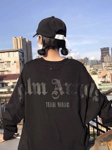 

palm angels designer clothing pa men's sweatshirts fashion palmes angels wang jiaer's same coconut beach back letter printed long, Black