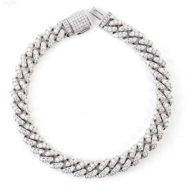 

12mm moissanite cuban link bracelet white gold s925 silver moissanite diamond hip hop link cuban chain necklace