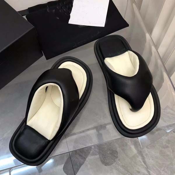 

designer women sandals womens bread slides new style calf leather quilted fashion platform casual shoes summer beach slipper 35-41 with box, Black