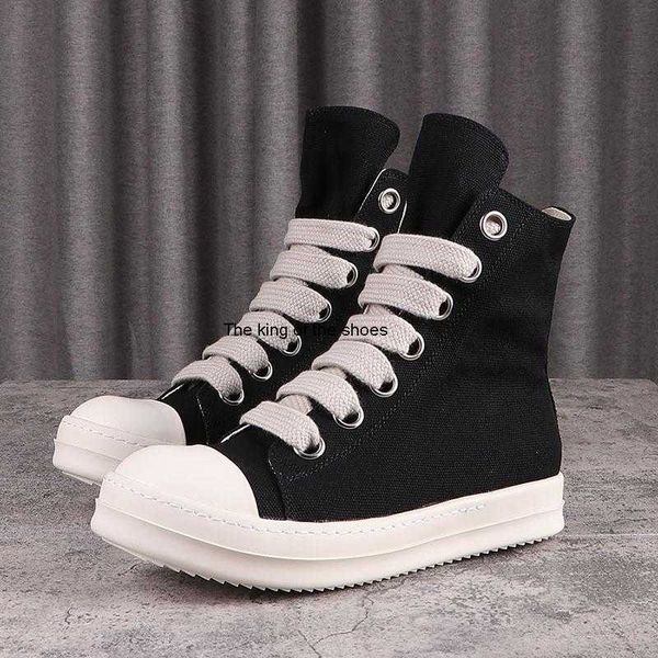 

2023 luxury rick designer ro boots shoes owens high street canvas shoes jumbo shoeslace solid black male sneakers lace-up rubber s women&#03