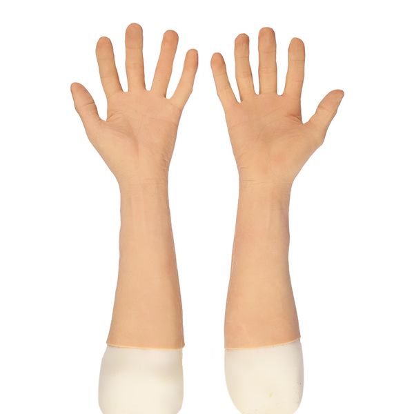 

costume accessories realistic silicone gloves simulation male prosthesis hands cover artificial skin sleeve arm fake hand injuri, Silver