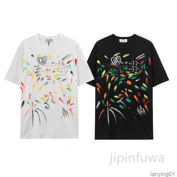 

2023 Lanvins Designer T-shirts for Men Women Shorts Sleeves Cotton Summer Casual Loose Tees Hand Painted Luxury Splash Ink Graffiti Eu Style Np95, White