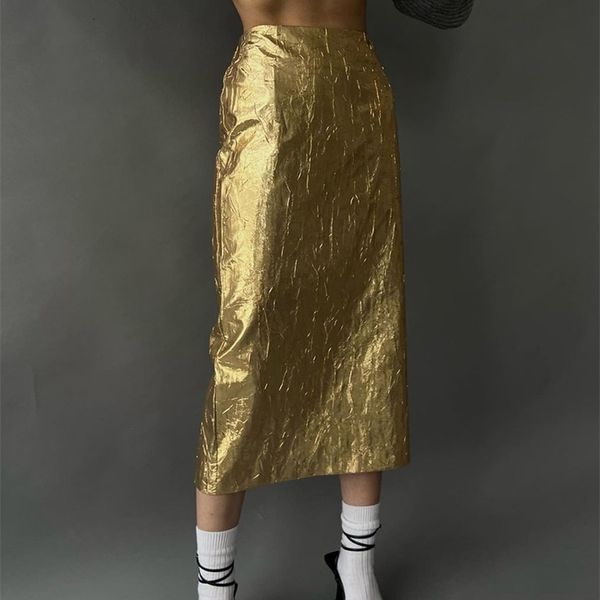 

skirts clacive fashion slim gold women's skirt elegant chic high waist midi skirts streetwear vintage faldas skirt female clothing 2305, Black