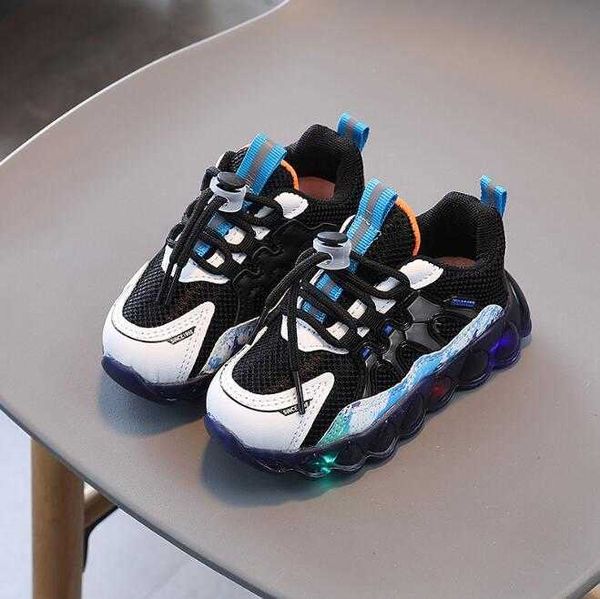 

athletic outdoor baby led light up sport girls breathable glowing boys antislippery sneakers children luminous casual shoes aa230503, Black