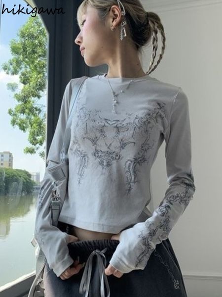 

womens tshirt vintage women clothes y2k tshirts blusas mujer de moda oneck long sleeve print tunic woman tshirts fashion casual 230503, White