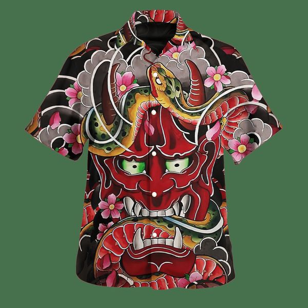 

mens casual shirts japanese samurai tattoo 3d print men summer beach hawaiian short sleeve loose streetwear oversized chemise hombre25 23050, White;black