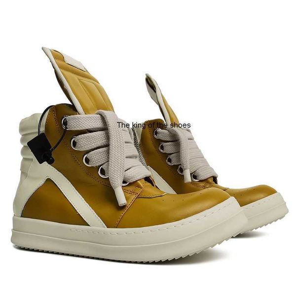 

rick men's shoes ro owens sheepskin yellow high increase round head casual sneakers