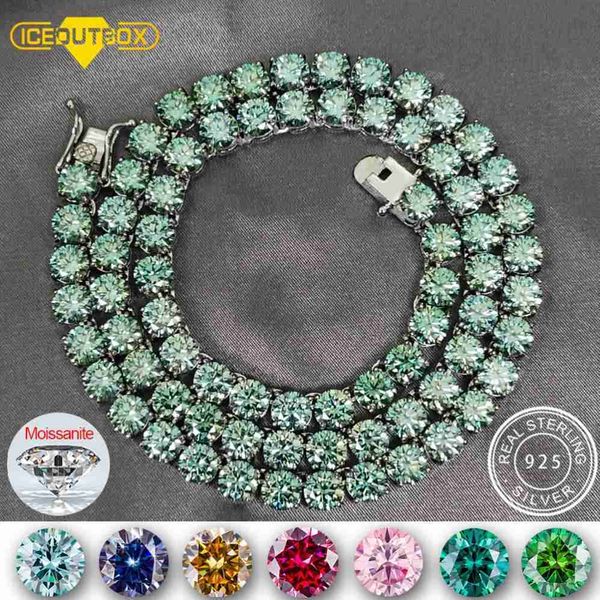 

new trend fine jewelry iced out blue green colorful vvs moissanite diamond cluster tennis chain tennis necklace for women men, Silver