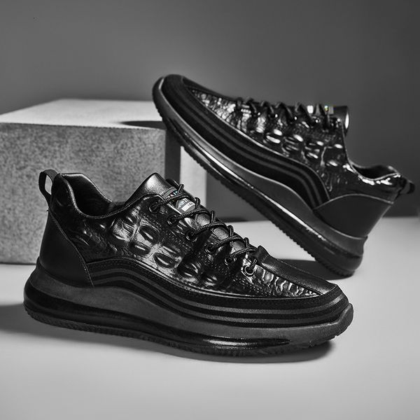 

dress shoes autumn faux cowhide print sneakers man shoe boots men s casual luxury fashion chic slim leather 230504, Black