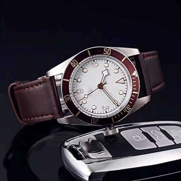 

fashion men watch quartz automatic tudors watches classic natural leather watches gentleman watch, Slivery;black