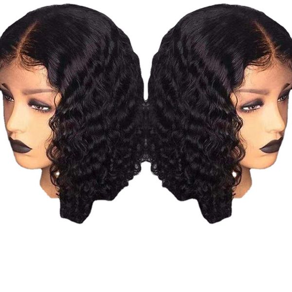 

front lace small curl wig, lady's gradient short curly hair, chemical fiber hair, Black;brown
