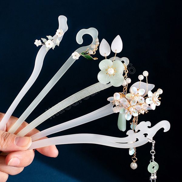 

vintage chinese style hair sticks acetate flower hair chopstick for women hairpins hairwear wedding jewelry hair accessories, Golden;silver