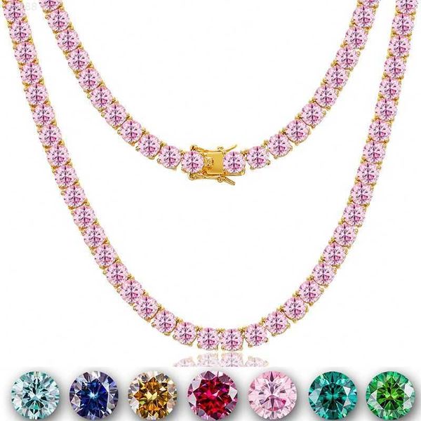 

2023 fashion jewelry custom 3mm 4mm 5mm 6mm yellow vvs moissanite diamond tennis chain necklaces for women, Silver