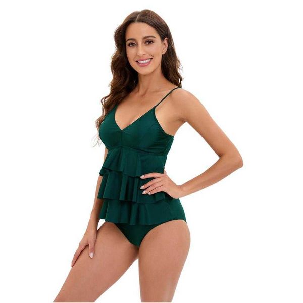 

huarui swimsuit multi layer skirt large size briefs strap conservative tankini womens solid color, White;black