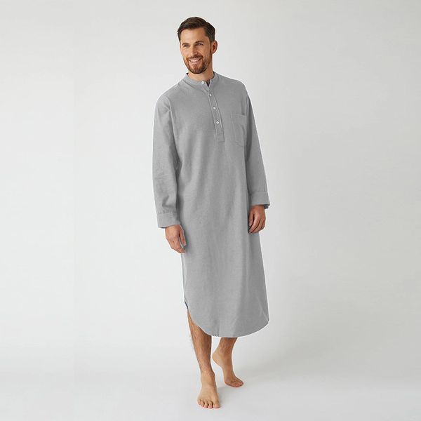 

men's sleepwear 2023 men casual sleep robes long sleeve round neck shirts man fashion solid color nightgown comfy nightclothes 5xl, Black;brown