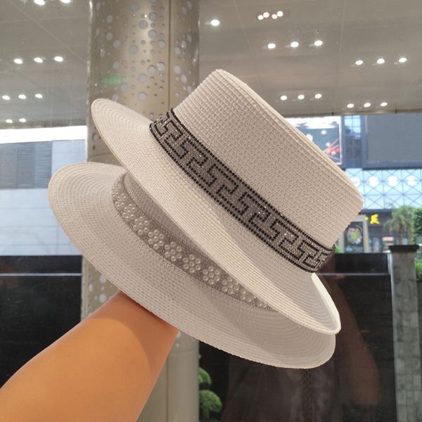 

wide brim hats bucket pearls women summer female elegant pearl straw sun visor hat for girls beach fashion cap ladies 230504, Blue;gray