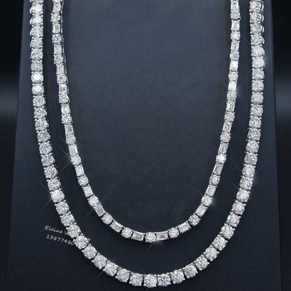 

trending 2023 fashion necklace silver 925 round and emerald cut vvs moissanite diamond 5mm tennis chain