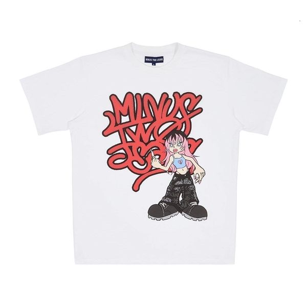 

men's t-shirts y2k t shirt hip hop cartoon minus two print oversized men women harajuku anime baggy short sleeved streetwear 230504, White;black
