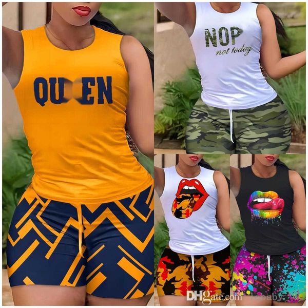 

designer tracksuit women 2023 summer fashion two piece set letter printed sleeveless vest and tights shorts casual suit sweatsuit plus size, Gray