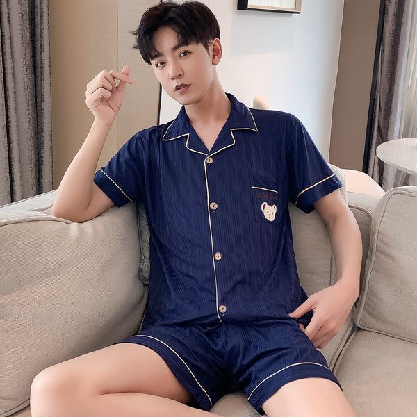 

men's sleepwear men's pajama sets new summer soft men sleepwear set short sleeve cotton pajamas for men elastic waist pant leisure, Black;brown