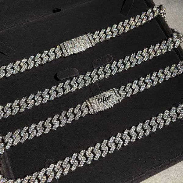

10k solid gold sterling silver 925 white gold miami cuban link iced out lab diamond silver moissanite chain