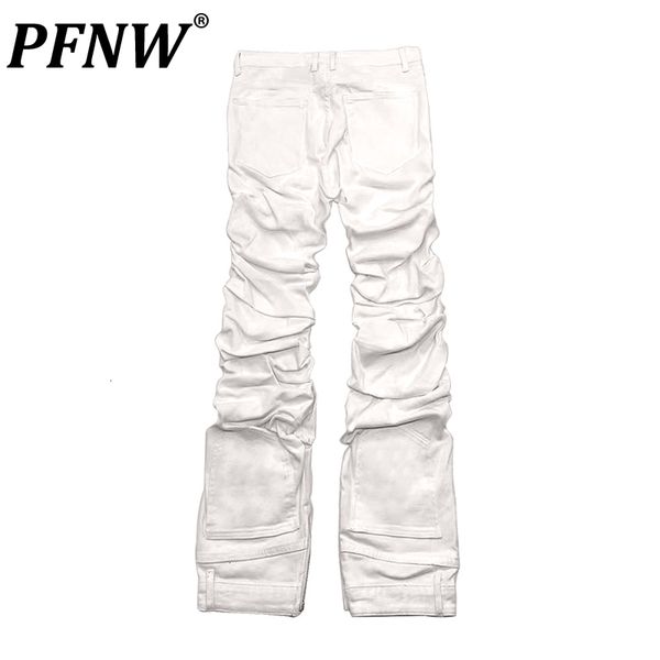 

men's jeans pfnw spring autumn pleated slim fit denim flare pants solid color pockets trend american street straight 28a1944 230504, Blue