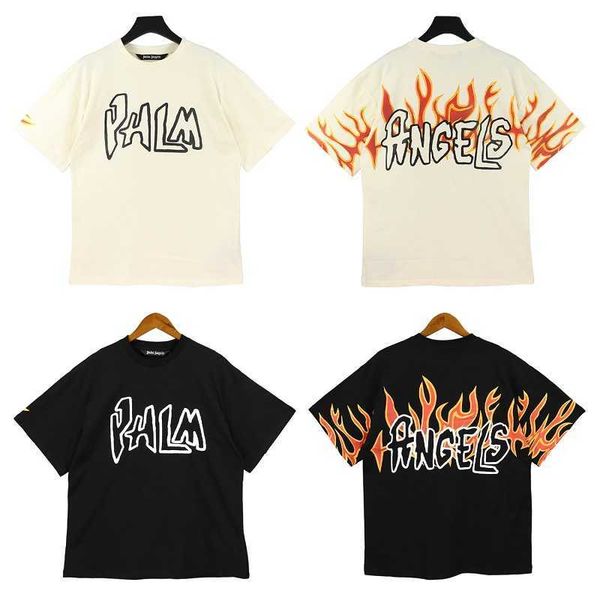 

designer fashion clothing tees tshirt palms flame letter printing short sleeve trend brand high street men's women's loose t-shirt, White;black