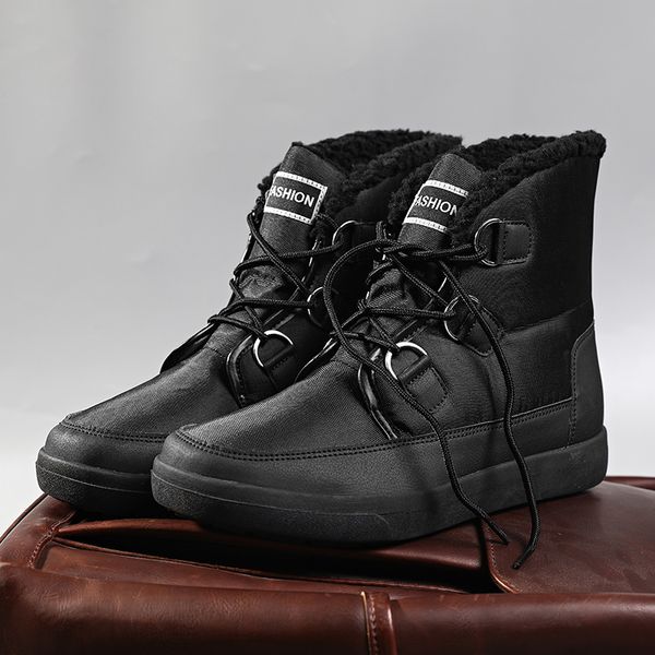 

non-slip wear resistant snow boots outdoor warm winter boots big size couple cotton shoes fashion men lace up ankle boots, Black