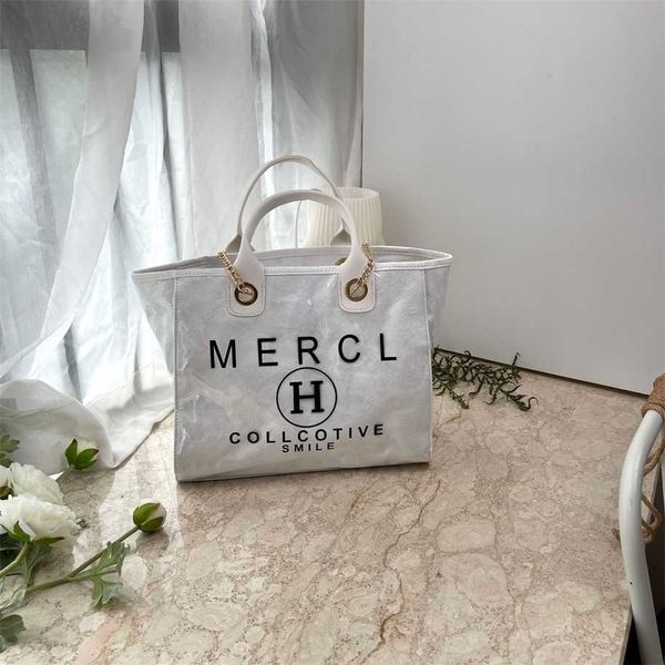 

55% off purses online 2022 transparent pvc imitation kraft h-letter chain handbag street trend high capacity dupont paper tote