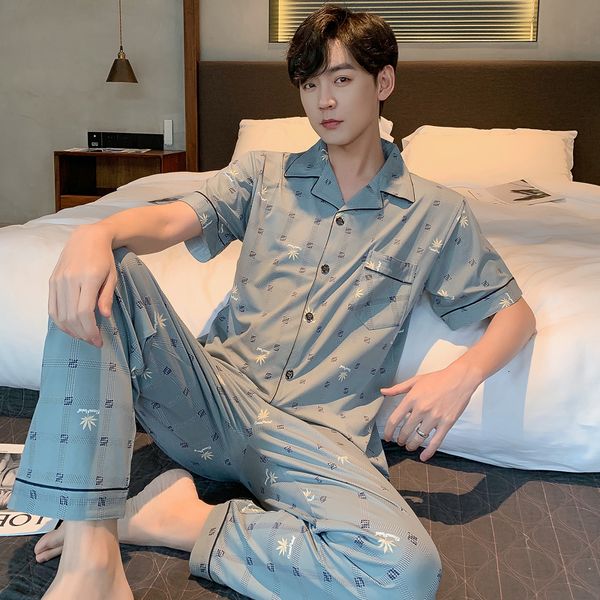 

men's sleepwear men's pajamas set spring summer leisure elastic waist men sleepwear cotton men's sleeve nightwear print short, Black;brown