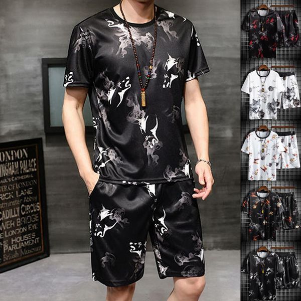 

men's sleepwear big size pajamas set for men summer shorts two piece set sleepwear shorts sleeved plus size 3xl 4xl loungewear male nig, Black;brown