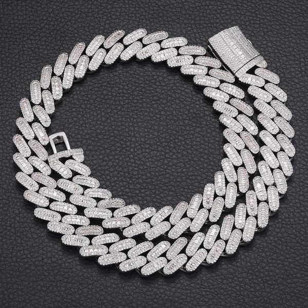 

fashion hip hop men's 14mm baguette cuban link neck chain gold plated copper aaaaa zircon iced out jewelry necklace, Silver
