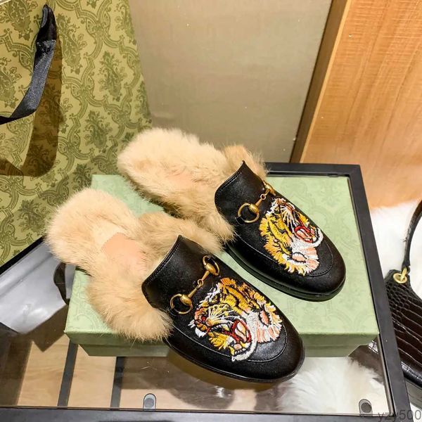 

womens men genuine leather loafers slipper fur muller slippers with buckle fashion women mens princetown dress ladies casual fur mules flats, Black