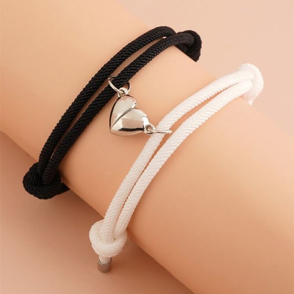 

chain fashion heart shaped magnetic flocking handicon small personality couple fastening bracelet female 2pcsset 230504, Black