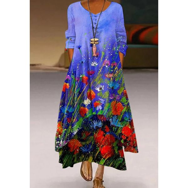 

casual dresses summer long dress women fashon evening party dresses elegant casual maxi dress long sleeve flower butterfly floral women dres, Black;gray