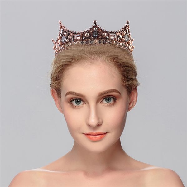 

bridal headwear popular retro round crown baroque crystal pearl alloy crown performance studio p gold crown jewelry, Silver
