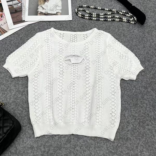 

women t shirt hollow chest designer sleeveless knit tee fashion knitted, White