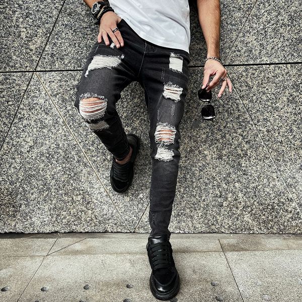 

men's jeans men's denim personality ripped design casual jeans trousers fashion slim hole daily 230504, Blue