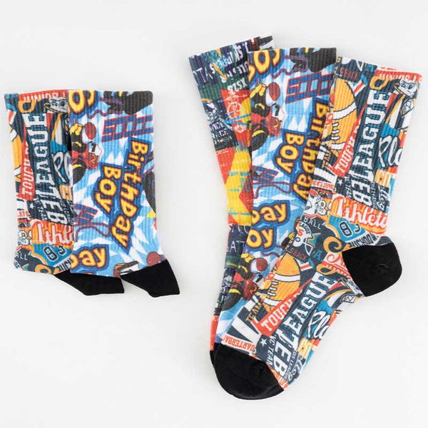 

socks socks male spring and summer cotton socks medium tube socks female ins trend street 360 degree printed couple sports stockings, Black