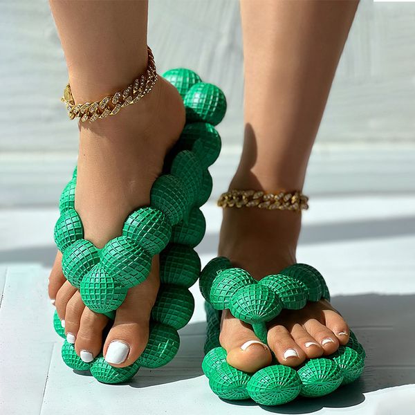 

slippers outdoor soft bubble flip flops summer slides for women close toe massage litchi sandals brand men clogs 230505, Black