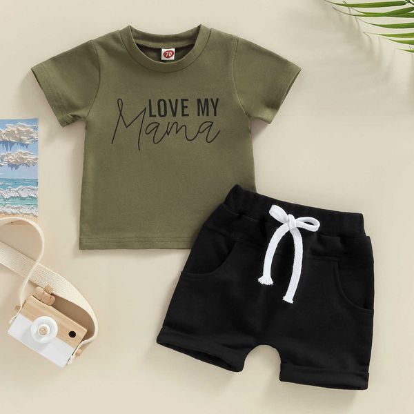 

clothing sets focusnorm 2 colors toddler boys summer clothes sets 0-3y short sleeve letter printed t shirts + solid drstring shorts aa23050, White