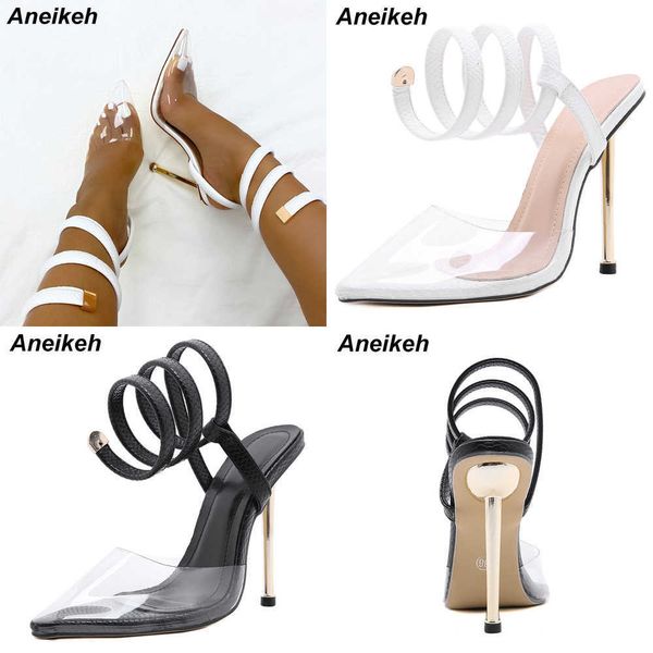

sandals zapatos de mujer fashion retro pvc women's shoes shallow narrow band pointed toe high heels wedding sandals summer 230316, Black